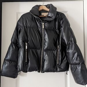 Duck Down Waterfowl Feathers Leather Puffer Jacket